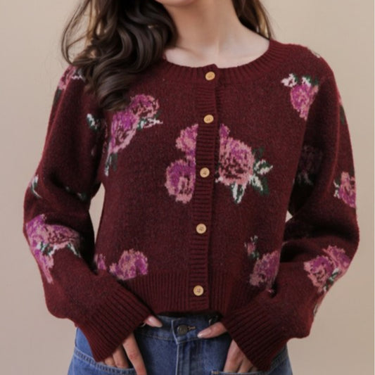 Floral Cardigan (Wine)