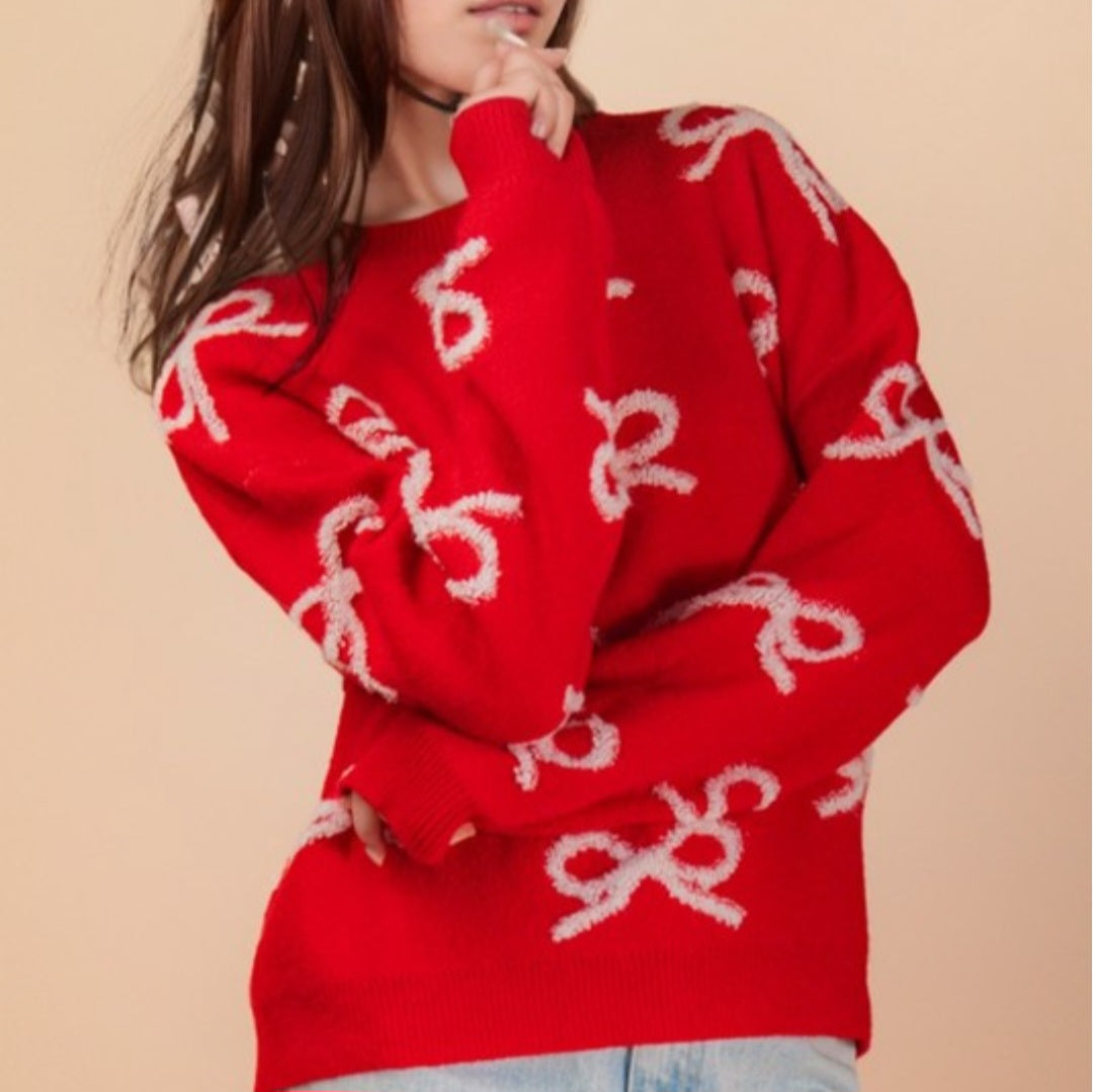 Red Bow Knit Sweater